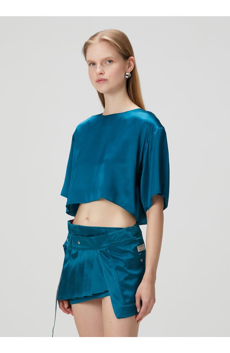 PCFG Pure Silk Oversized Silk Crop Top, Alternate, color, Blue
