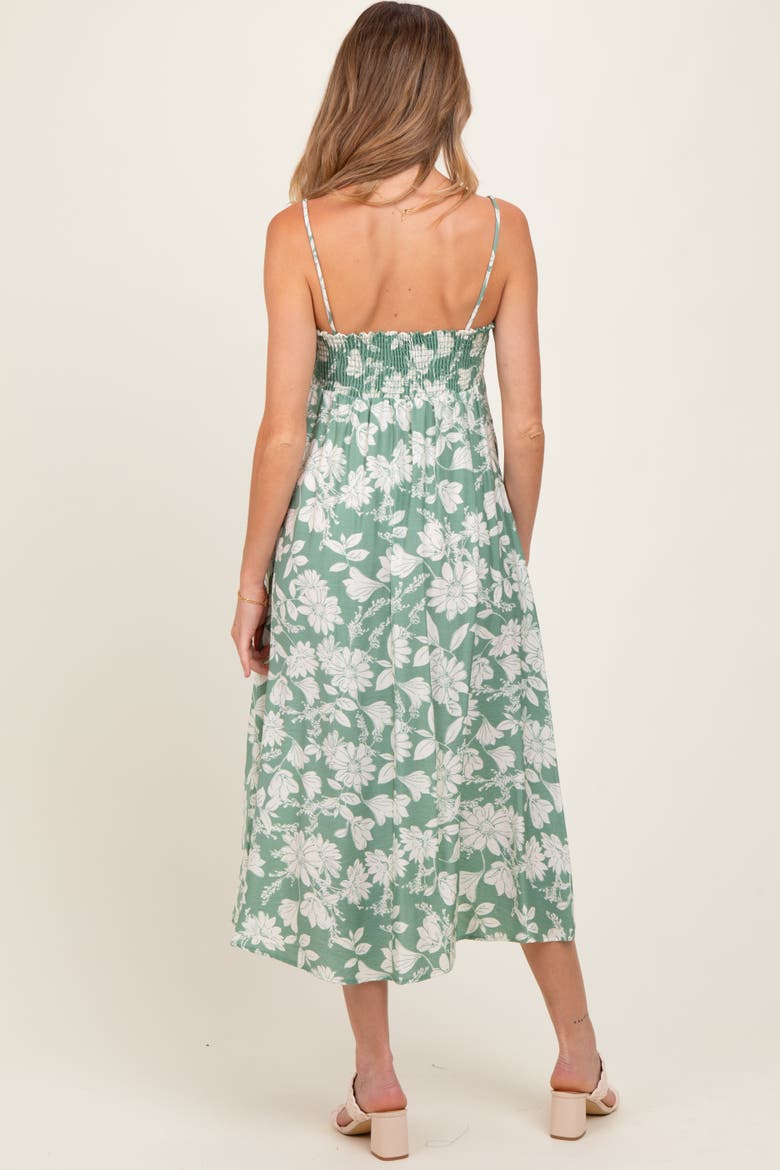 Olive Floral Sleeveless Midi Dress, Alternate, color, Light Olive