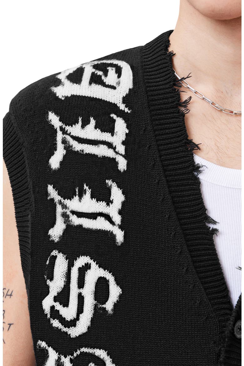 Scripture Distressed Graphic Button-Up Sweater Vest, Alternate, color, BLACK/ ECRU WHITE