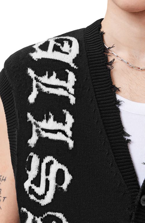 Allsaints Scripture Distressed Graphic Button-up Sweater Vest