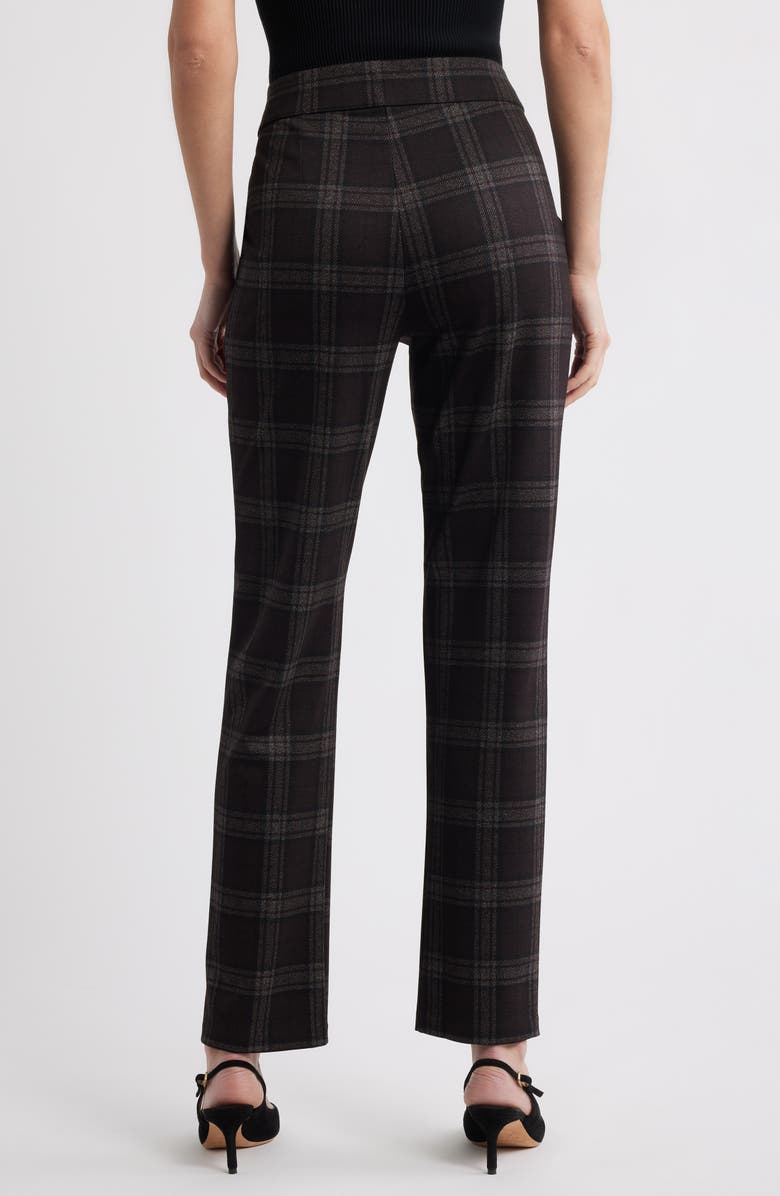 Hue Plaid High Rise Pull-On Pants, Alternate, color, Brown