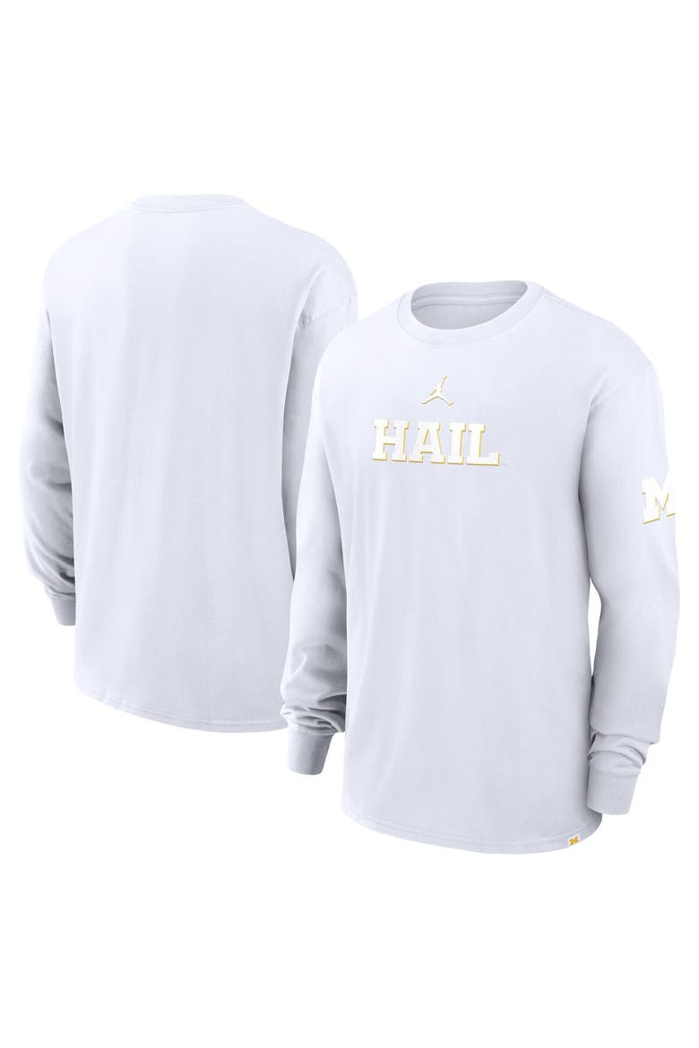 Men's Jordan Brand White Michigan Wolverines 2-Hit Statement Max90 Long Sleeve T-Shirt, Main, color, White