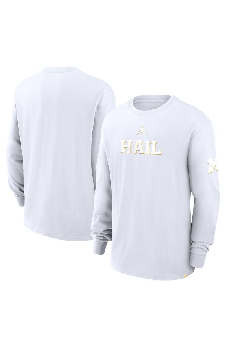 Jordan Brand Men's Jordan Brand White Michigan Wolverines 2-Hit Statement Max90 Long Sleeve T-Shirt, Main, color, White