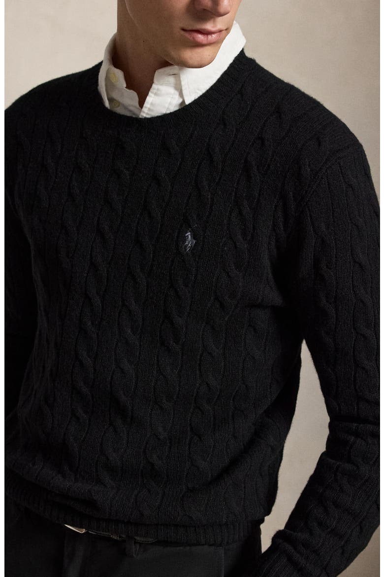 Wool & Cashmere Cable-Knit Sweater, Alternate, color, BLACK