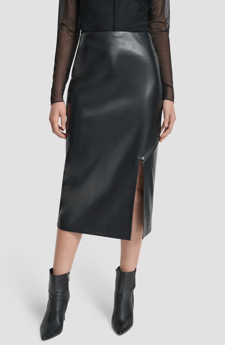 DKNY Faux Leather Midi Skirt, Main, color, Black