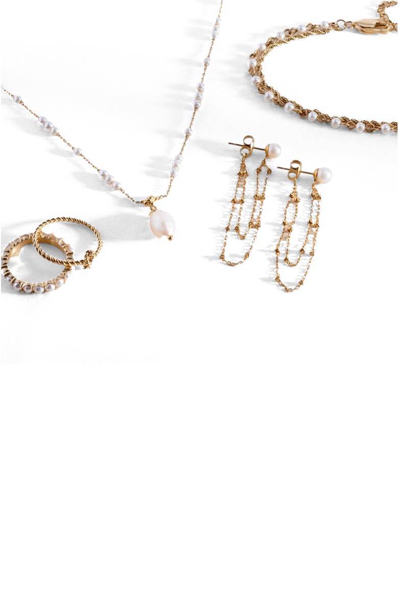 Alex and Ani Freshwater Pearl Chain Earrings, Alternate, color, Pearl