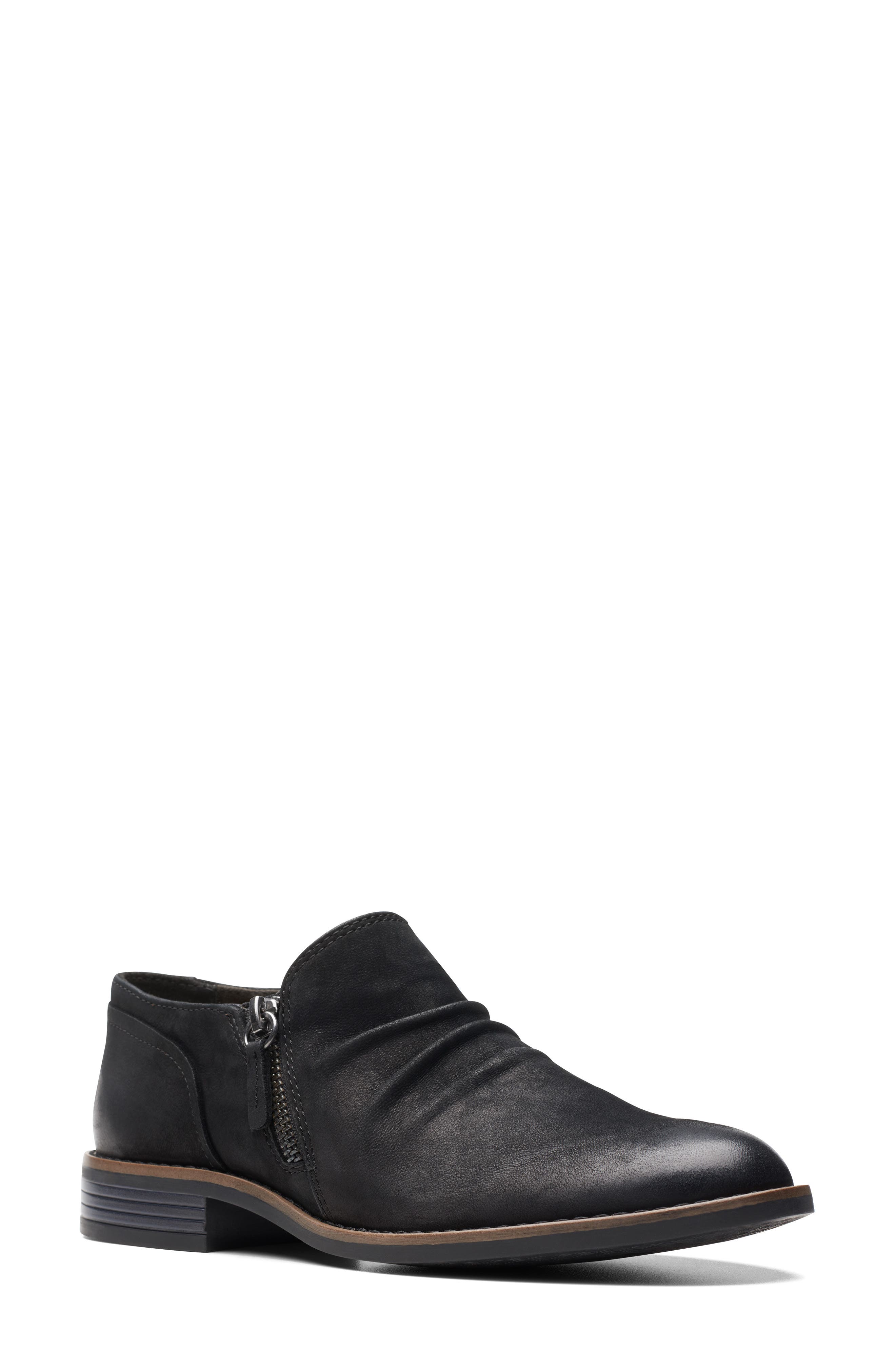 Clarks<sup>®</sup> Camzin Pace Leather Zip Bootie, Main, color, Black Nubuck