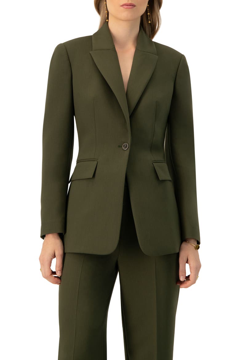 Single-Breasted Blazer With Front Flap Pockets, Main, color, Green