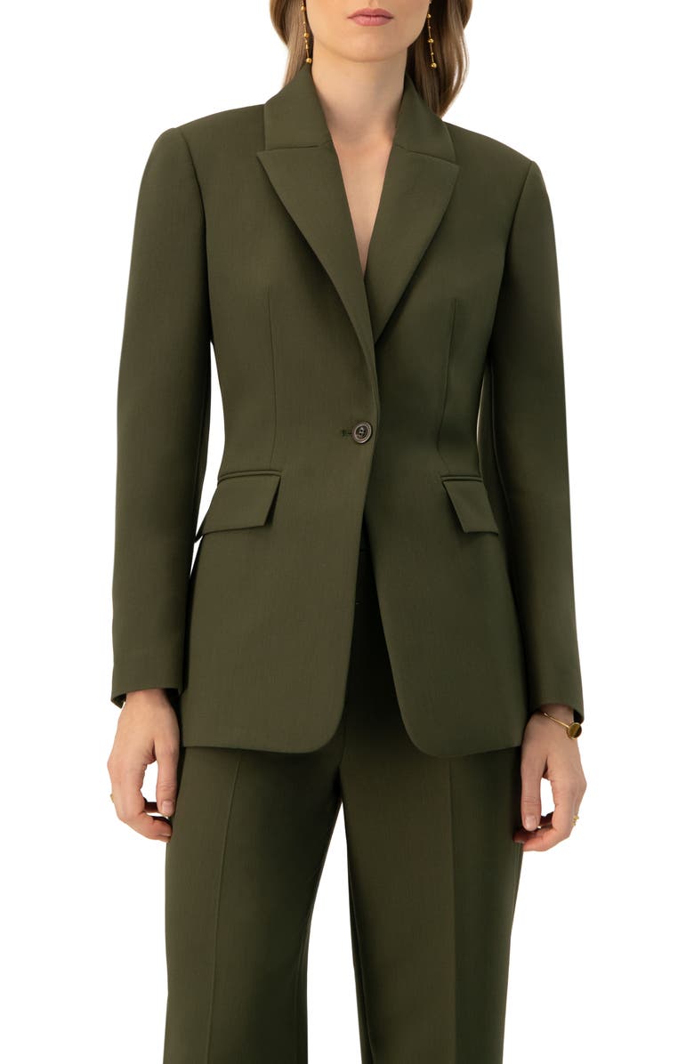 IVONNE Single-Breasted Blazer With Front Flap Pockets, Main, color, Green