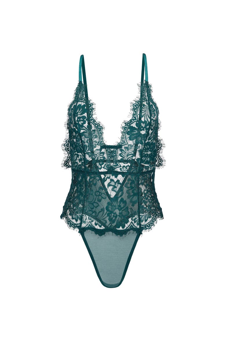 Adore Me Anouchka Bodysuit Lingerie, Alternate, color, Dark Green