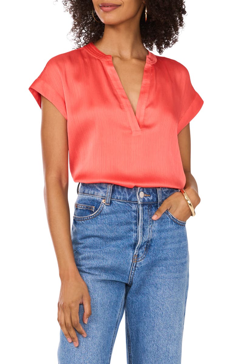 Vince Camuto Split Neck Satin Top, Main, color,