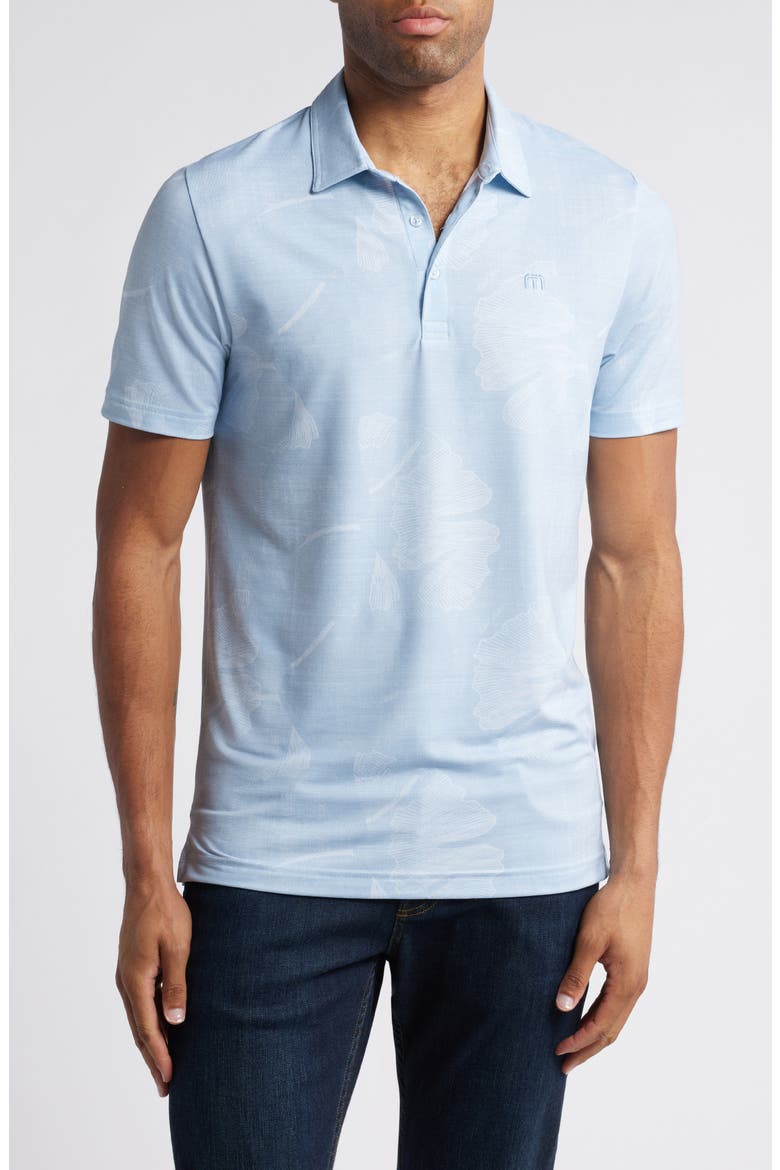 Featherweight Mist Leaf Print Polo, Main, color, HEATHER DUSTY BLUE