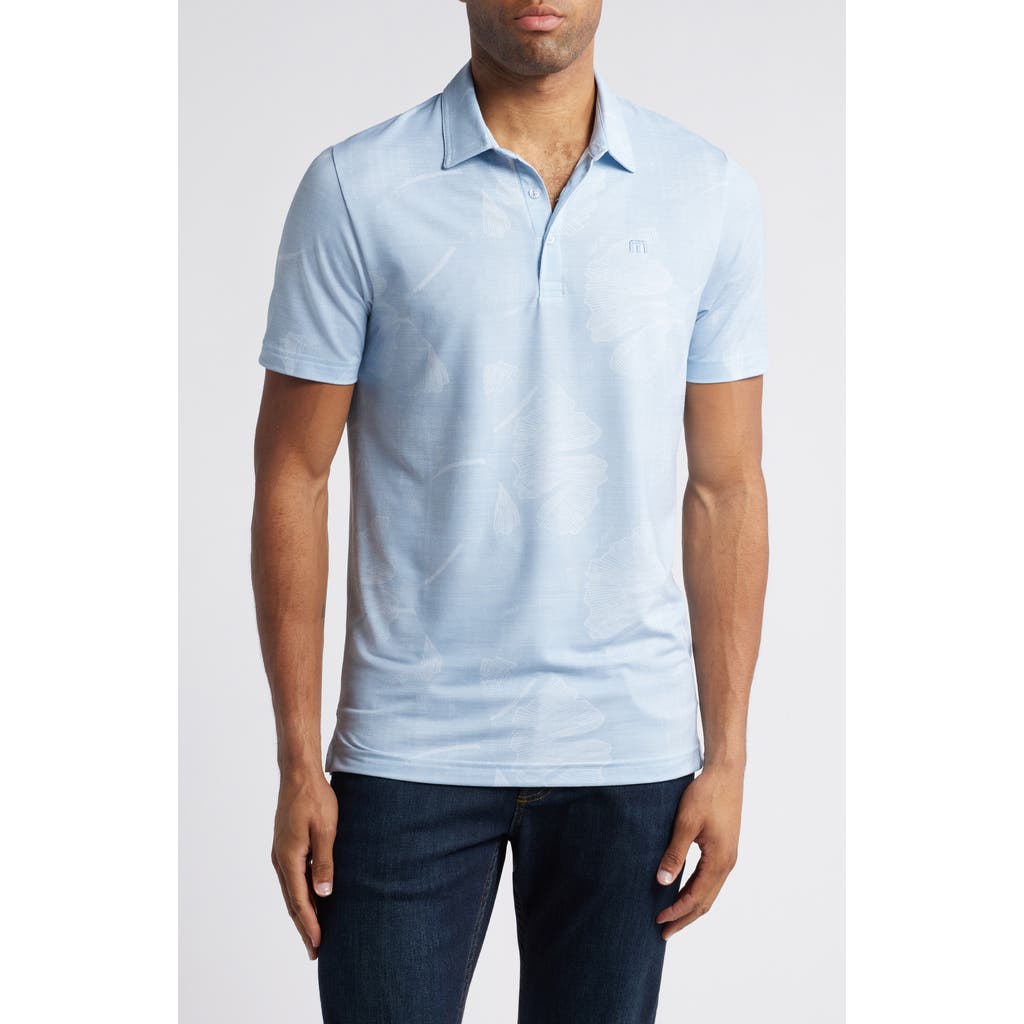 Travismathew Featherweight Mist Leaf Print Polo In Heather Dusty Blue