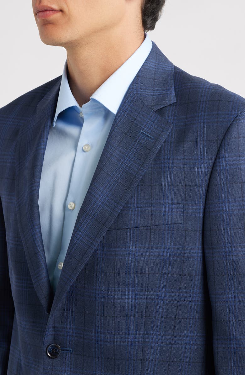 Peter Millar Flynn Classic Fit Blue Plaid Wool Sport Coat, Alternate, color, Navy