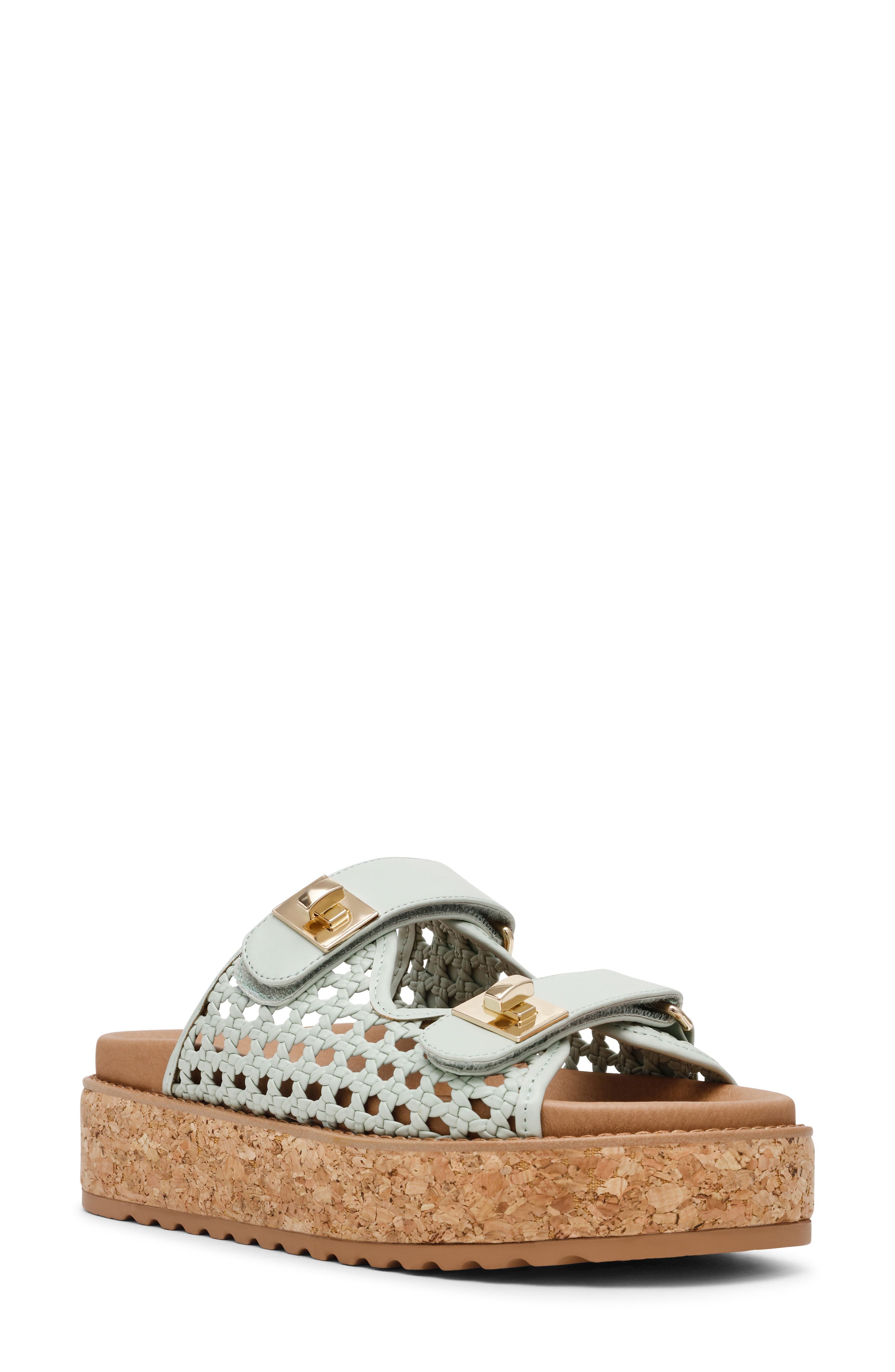 Bigschmona Platform Slide Sandal, Main, color, MINT RAFFIA