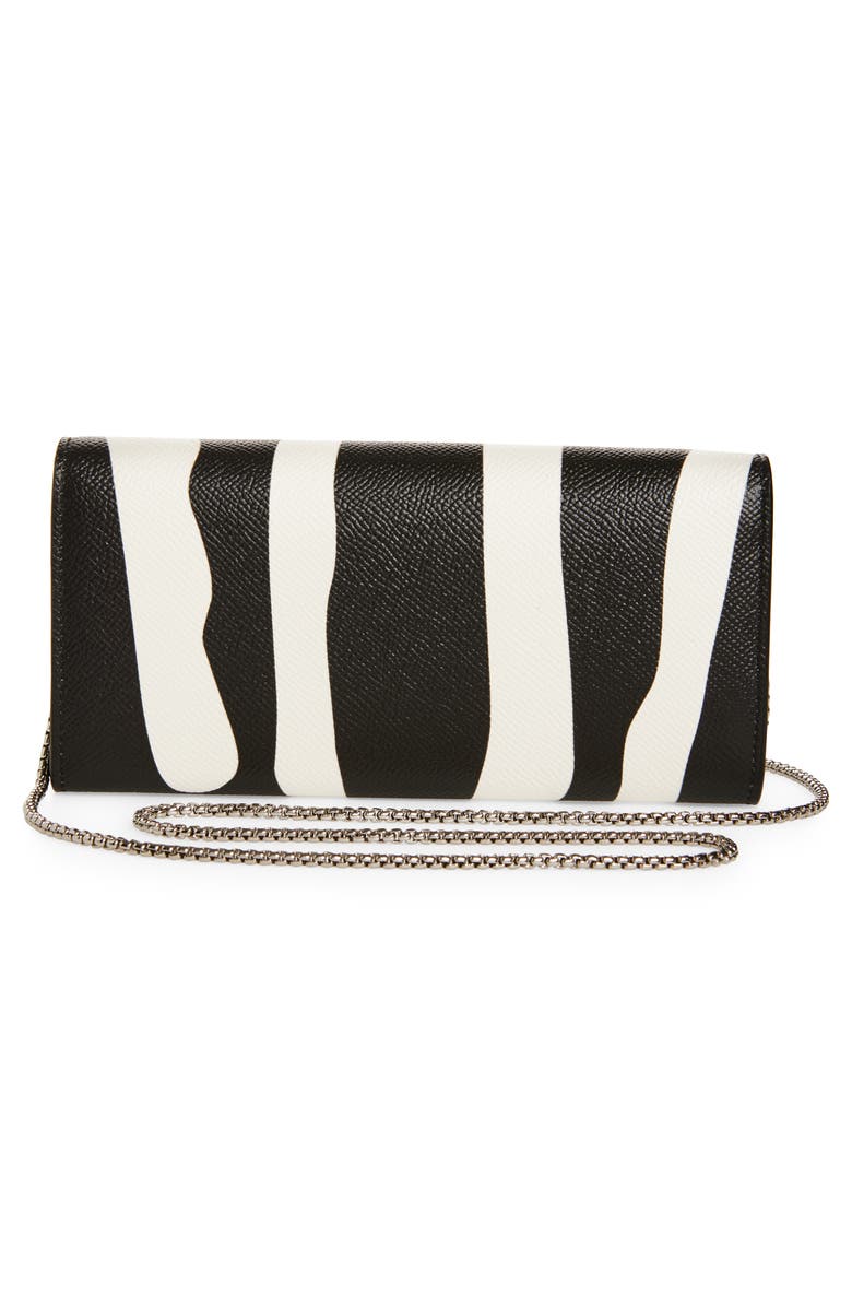 FERRAGAMO Double Gancio Stripe Leather Wallet on a Chain, Alternate, color, White Stampa Zebra Nero