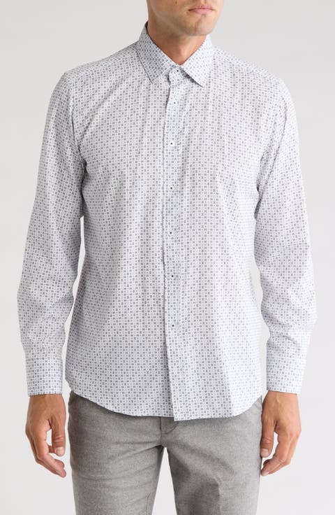 Ditsy Print Stretch Button-Up Shirt