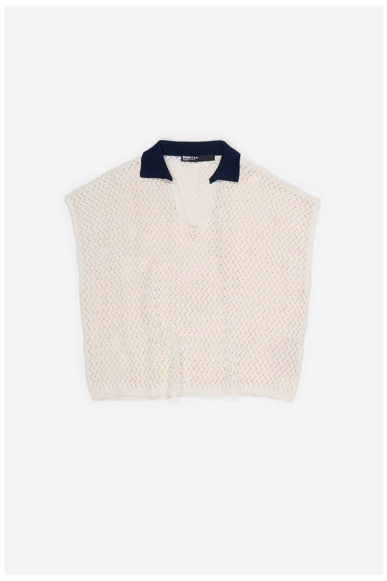 Openwork Cotton Polo Shirt Sweater, Alternate, color, IVORY