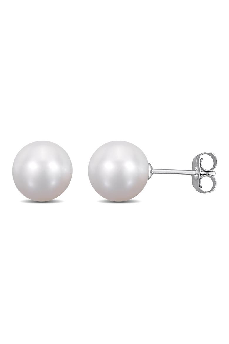 14K White Gold Cultured Pearl Stud Earrings, Main, color, SILVER