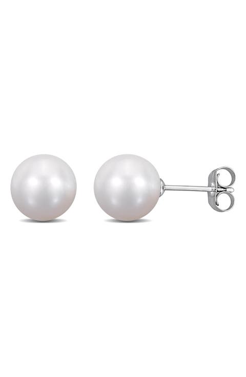 14K White Gold Cultured Pearl Stud Earrings