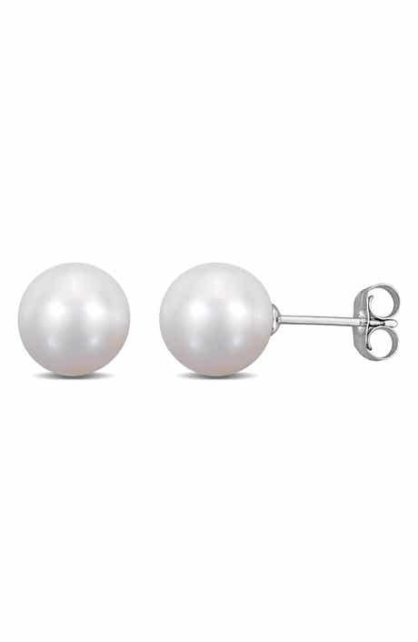 DELMAR 14K White Gold Cultured Pearl Stud Earrings