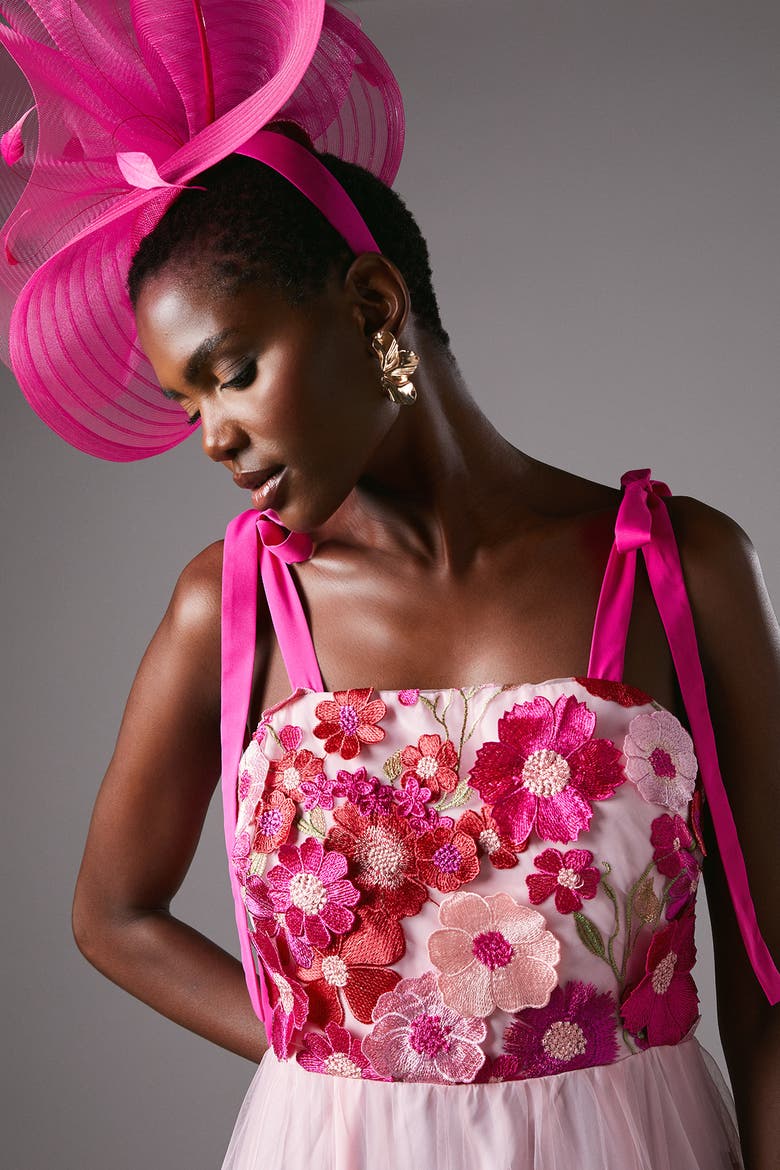 Embroidered Mesh Midi Dress, Alternate, color, Pink