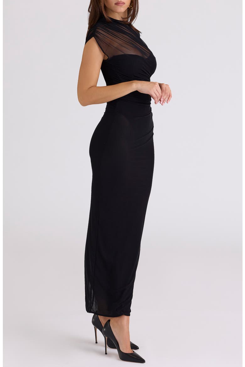 Orelia Draped Mesh Gown, Alternate, color, BLACK