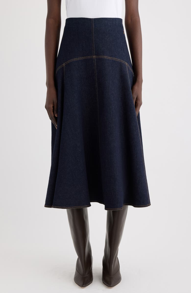 Jacquemus La Jupe Triangle de-Nîmes A-Line Denim Midi Skirt, Main, color, Dark Navy