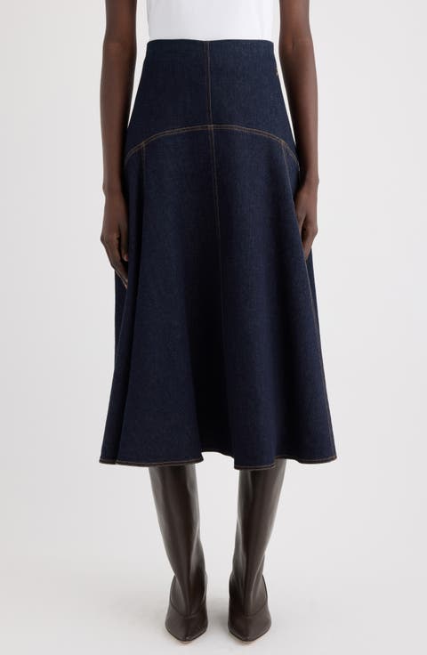 La Jupe Triangle de-Nîmes A-Line Denim Midi Skirt
