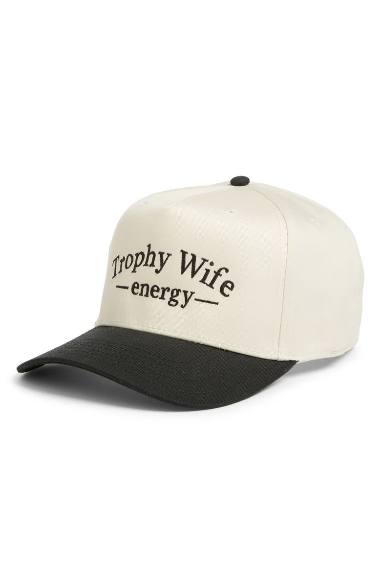 Friday Feelin’ Trophy Wife Energy Adjustable Snapback Hat, Main, color, White/ Black