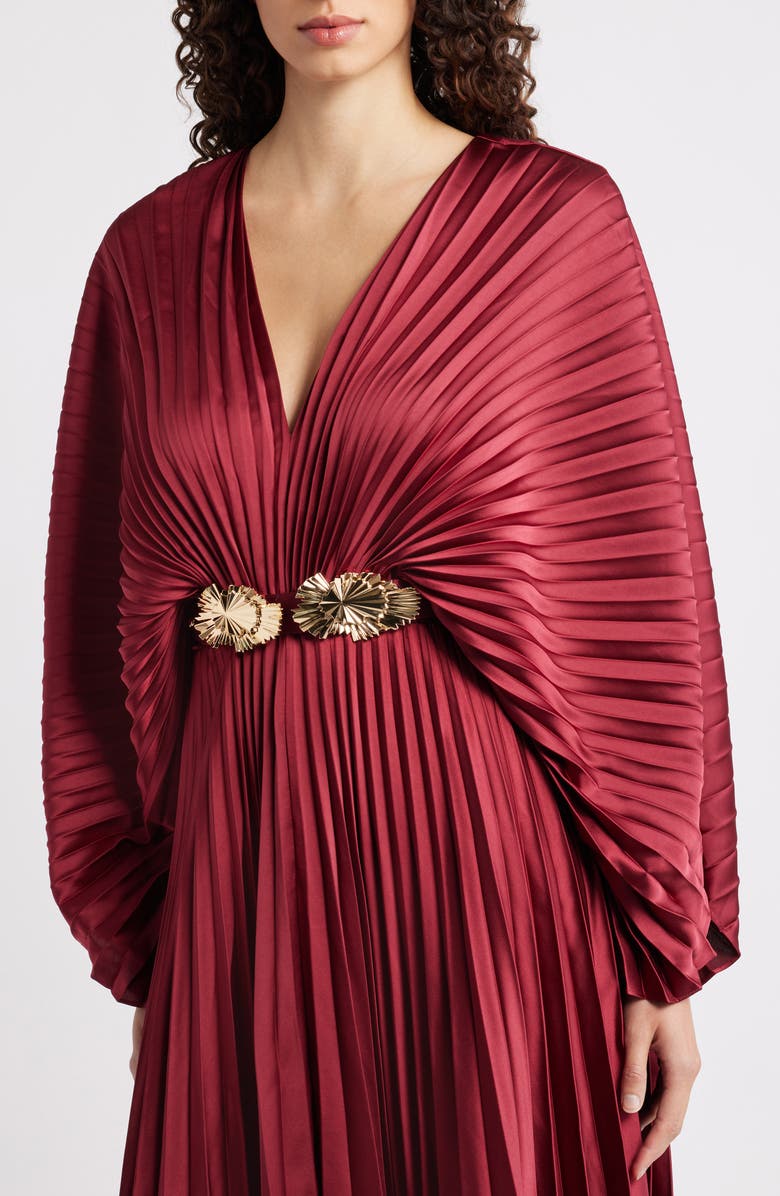 Acler Wonastow Pleated Long Sleeve Maxi Dress, Alternate, color, Bordeaux