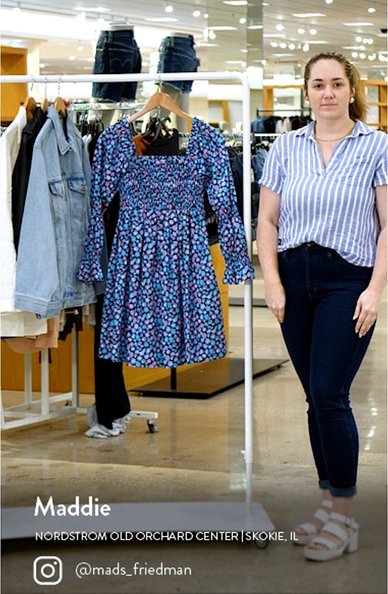 Beyonca Spot Print Smocked Cotton Babydoll Dress, sales video thumbnail