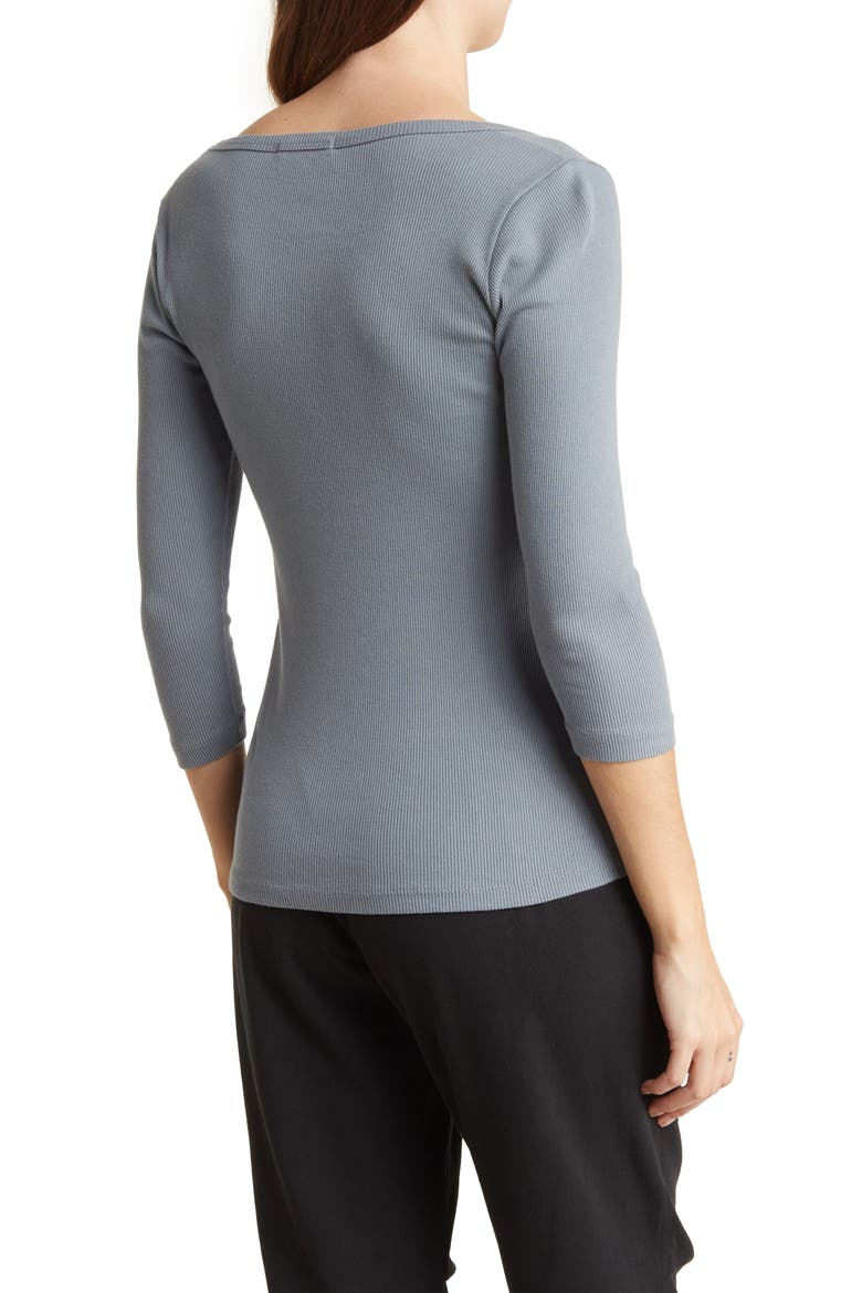 3/4 Sleebe U Neck Ribbed Tee, Alternate, color, ARSENIC