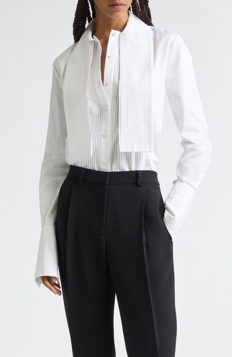 The Inez Scarf Neck Cotton Tuxedo Button-Up Shirt