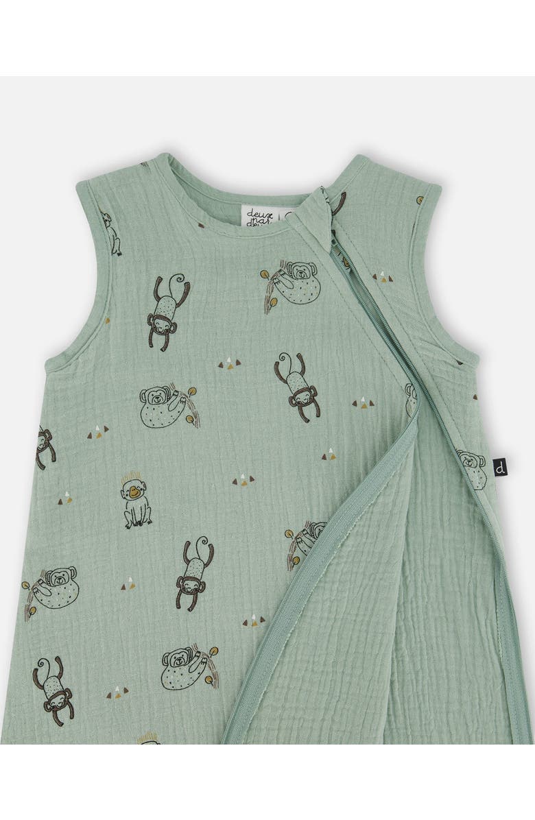 Deux par Deux Baby Boy's Printed Muslin Sleep Sack Sage Monkey, Alternate, color, Sage Monkey