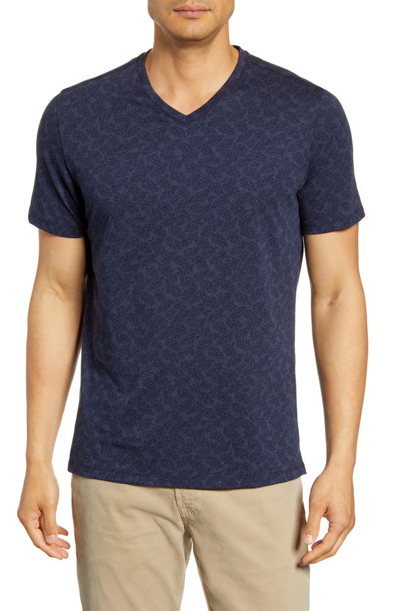 Robert Barakett North Hatley Leaf Print V-Neck T-Shirt, Main, color, 