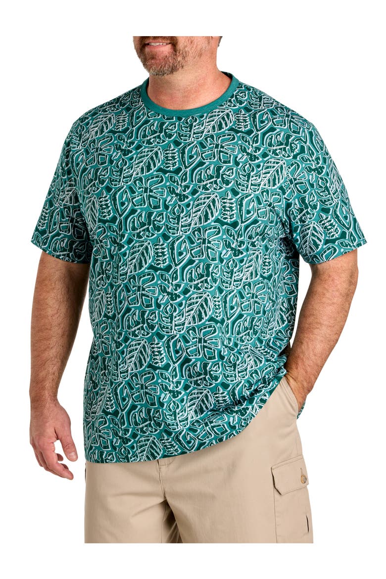 Big & Tall Moisture-Wicking Leaf Print T-Shirt V3, Main, color, NORTH SEA