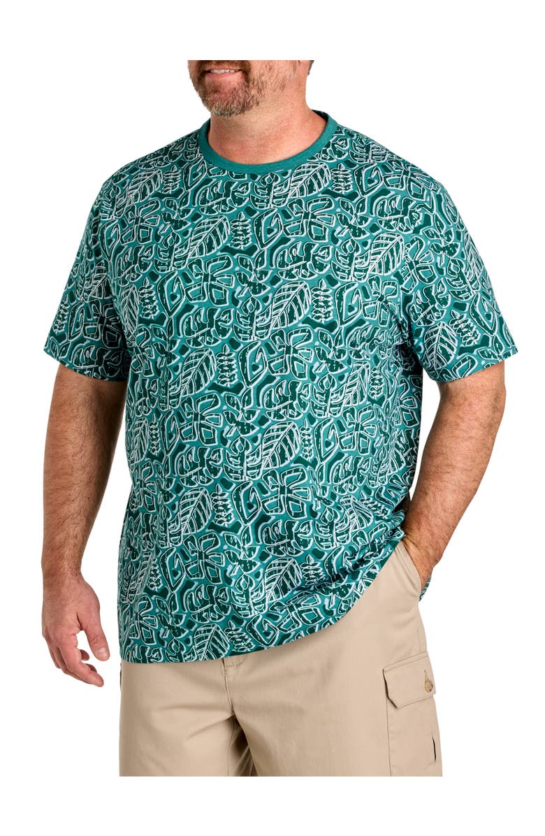 Harbor Bay by DXL Big & Tall Moisture-Wicking Leaf Print T-Shirt V3, Main, color, North Sea