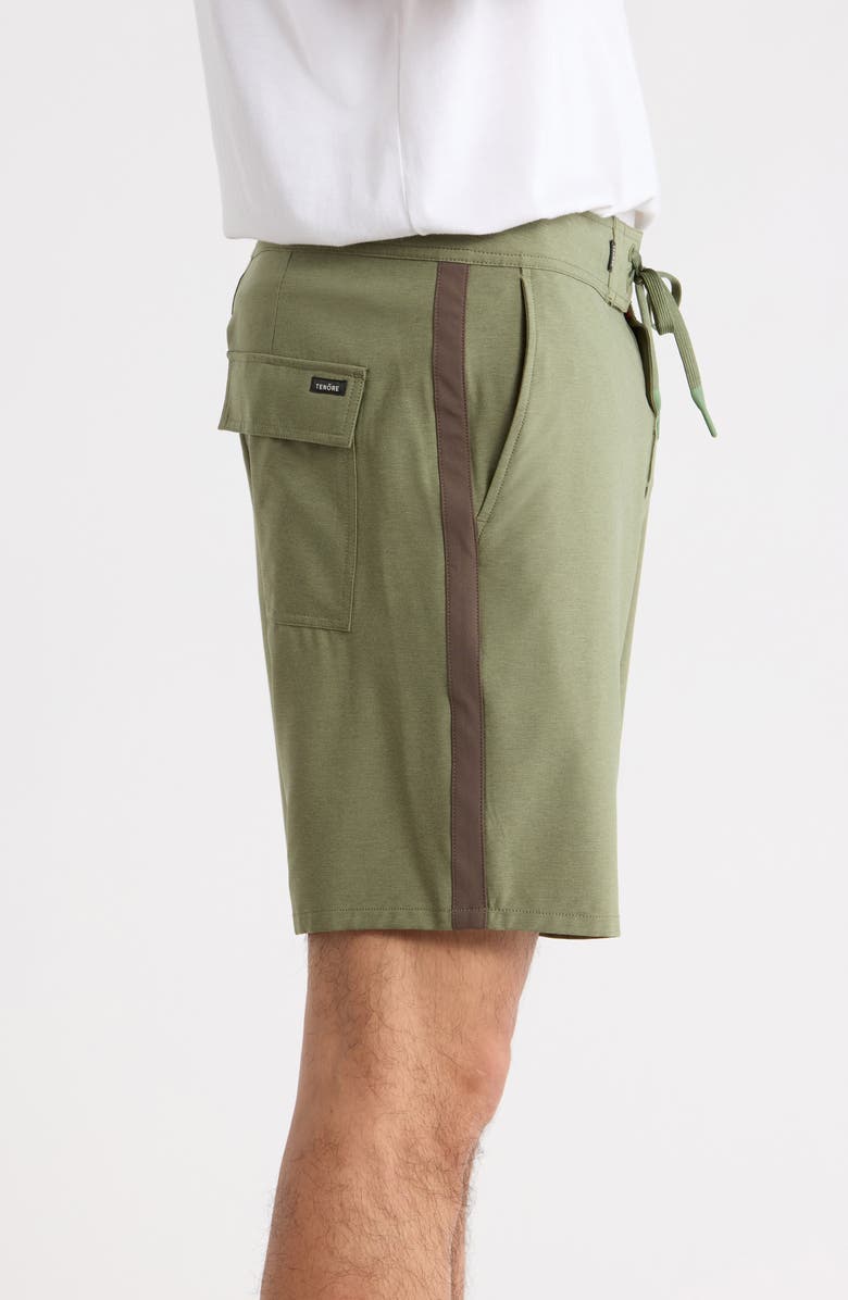 TENŌRE Tuxedo Stripe Board Shorts, Alternate, color, Olive