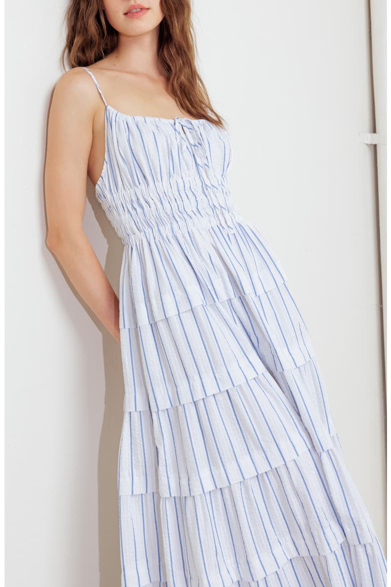 Cutout Tiered Sleeveless Maxi Dress, Alternate, color, WHITE/ BLUE