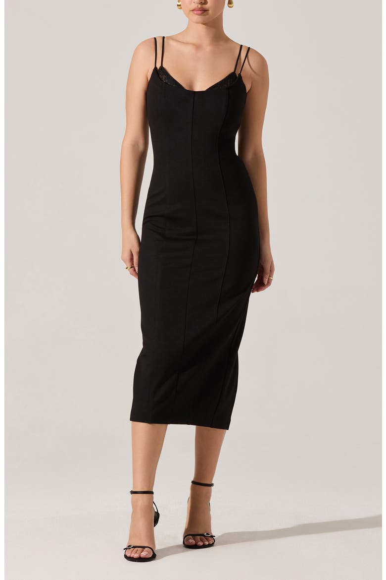 Allura Peekaboo Lace Trim Midi Dress, Alternate, color, BLACK