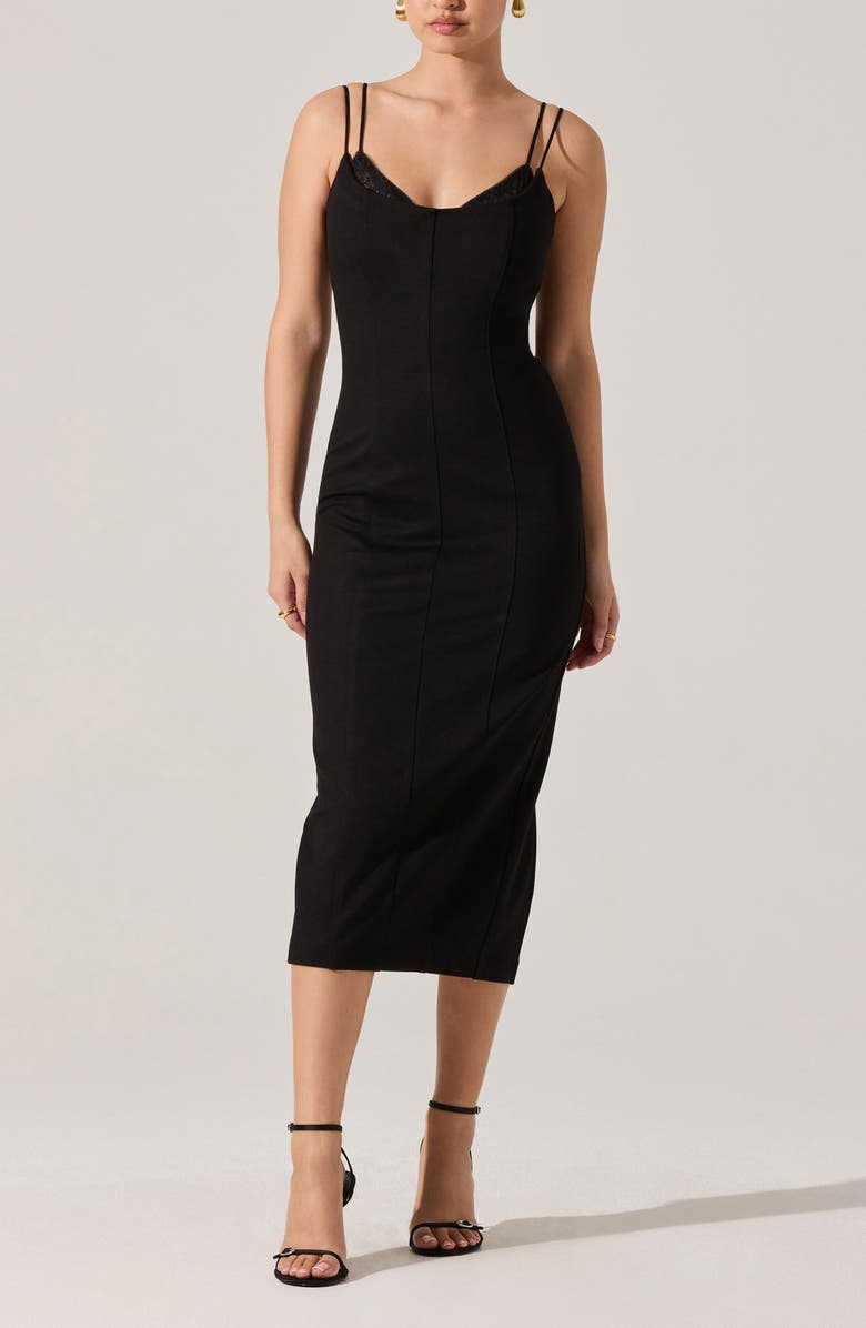 ASTR the Label Allura Peekaboo Lace Trim Midi Dress, Alternate, color,