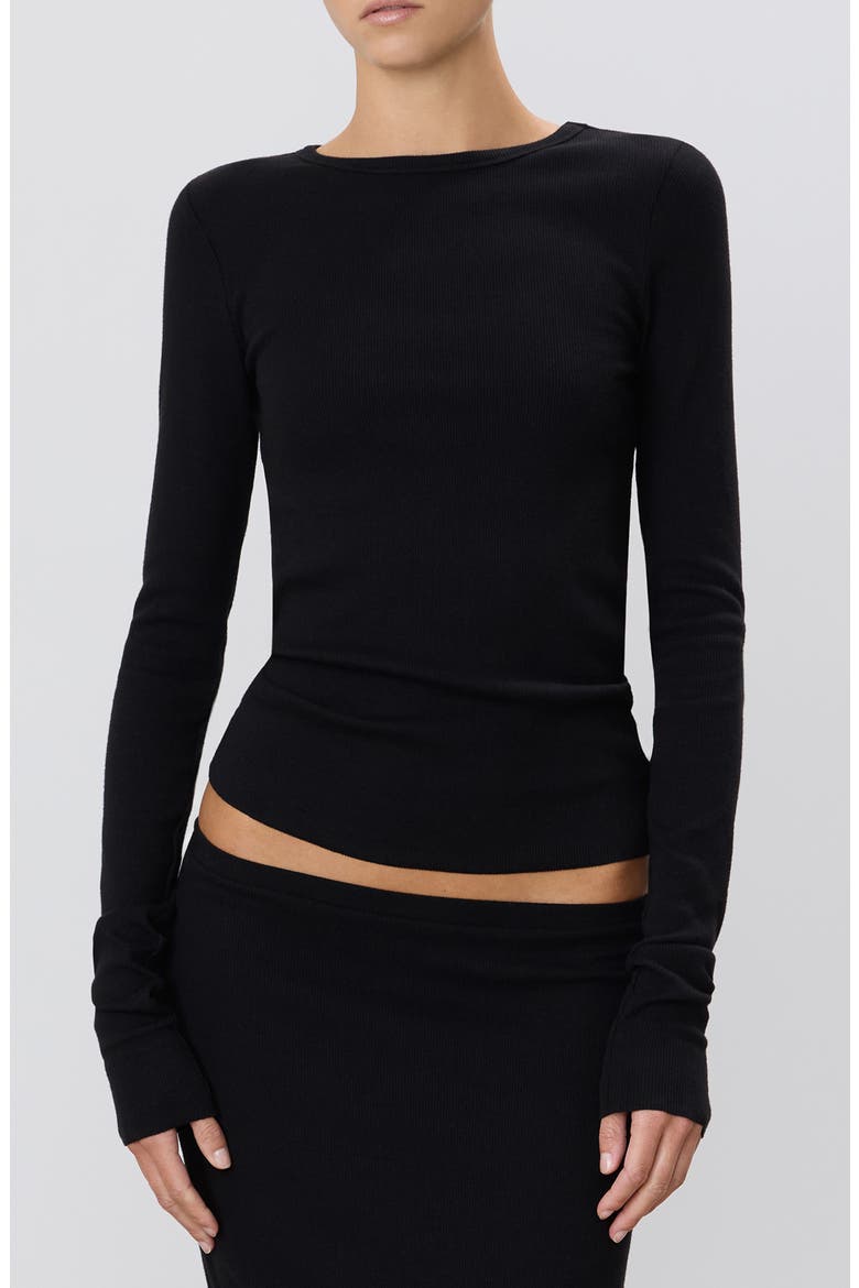 Long Sleeve Fitted T-Shirt, Main, color, BLACK