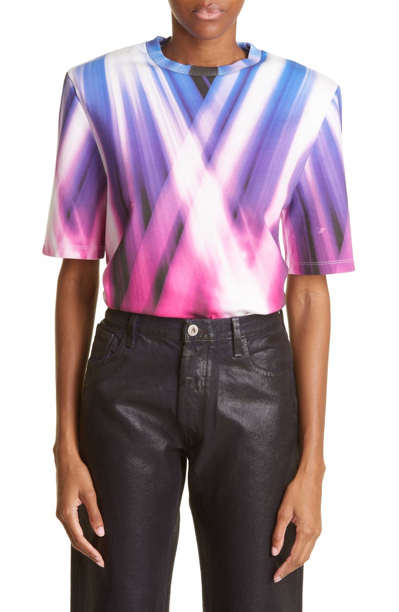 The Attico Bella Abstract Print Padded Cotton Jersey T-Shirt, Main, color, 