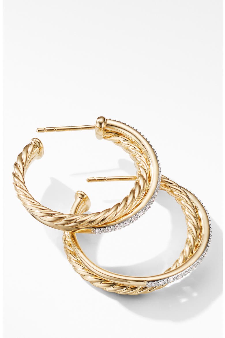 Medium Crossover Hoop Earrings with Diamonds, Alternate, color, GOLD/ DIAMOND