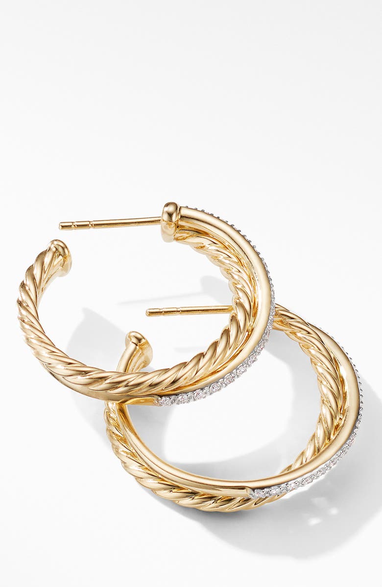 David Yurman Medium Crossover Hoop Earrings with Diamonds, Alternate, color, Gold/ Diamond
