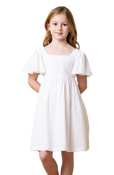Girls' Organic Flutter Sleeve Eyelet Dress, Toddler