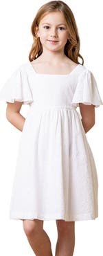 Hope & Henry Girls' Organic Flutter Sleeve Eyelet Dress, Toddler