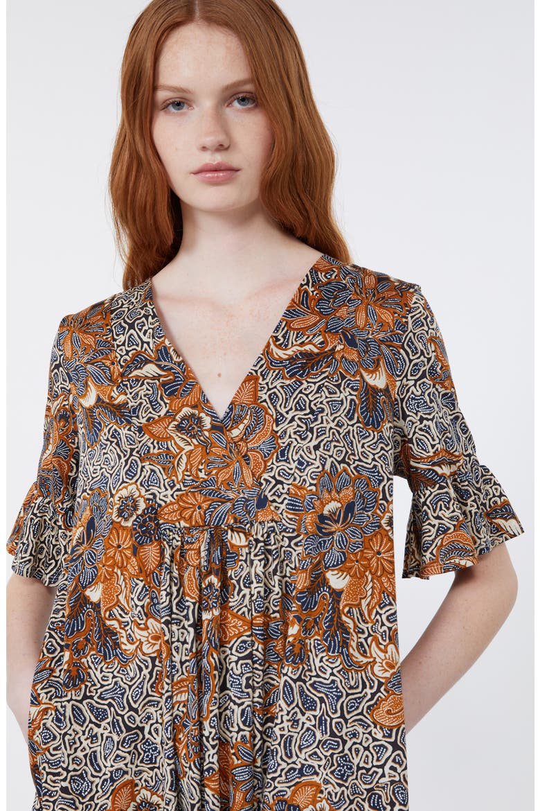 Fuoko Paisley Floral Cotton Jersey Babydoll Dress, Alternate, color, NAVY
