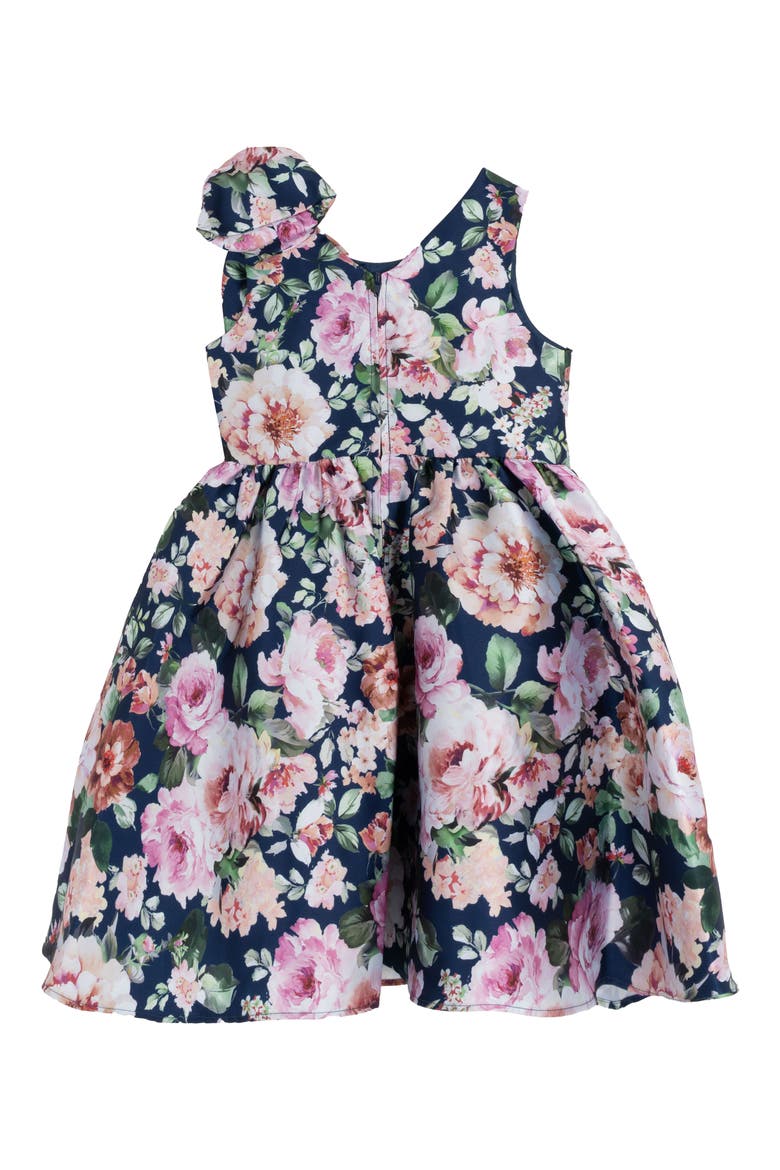 Kids' Floral Print Mikado Bow Dress, Alternate, color, NAVY